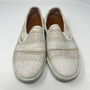 JIMMY CHOO‎ White Woven Slip-On Skate Sneaker Loafers Neutral White Brown Sz 8.5